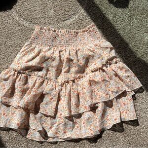Altar'd State Floral Ruffle Mini Skirt - Cream and Orange